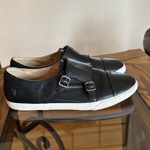 Frye Mindy double monk strap leather low-profile slip-on sneakers